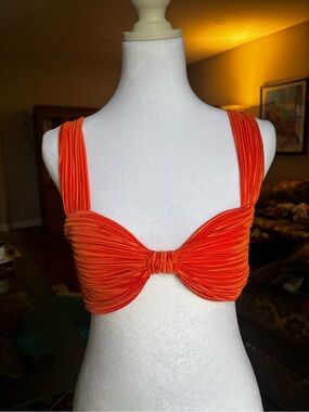Orange Ruched Knot Crop Bra Top